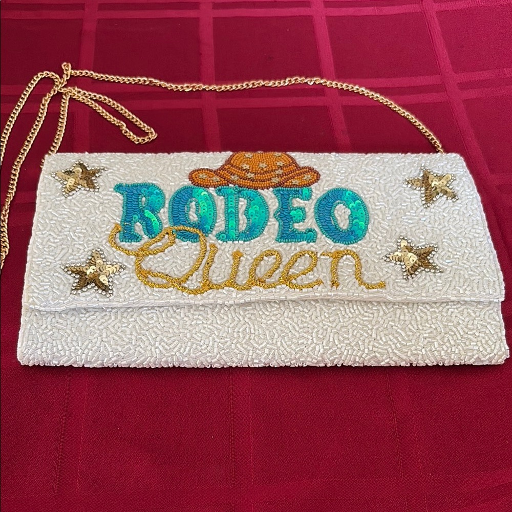 Rodeo Queen Beaded Clutch - White and Gold